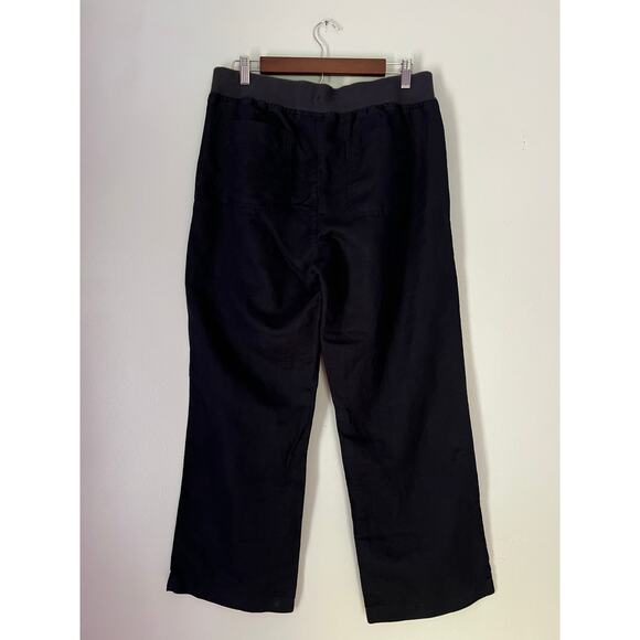 Lands’ End Navy Navy Linen Blend Elastic Drawstring Waist Wide Leg Pants Medium - Picture 2 of 5